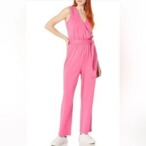 The Drop Jumpsuit Pink V-Neck Faux Wrap 1-Piece Sleeveless Tie Belt Plus Size xs